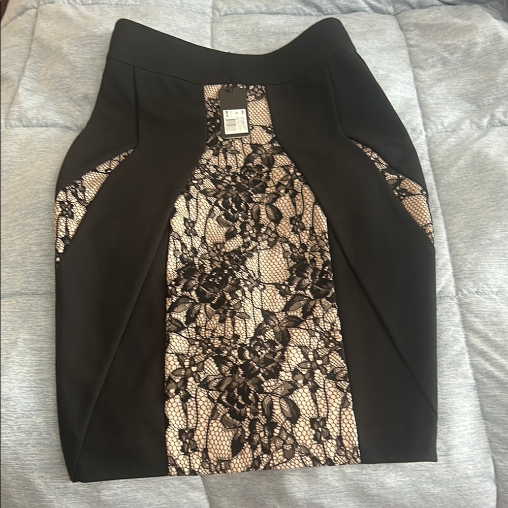 Kim kardashian Black and Tan Cut Out Mini Pencil Skirt